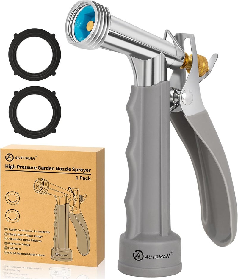 AUTOMAN Full Size Garden Hose Nozzle, High Pressure Pistol Grip Water Nozzle Sprayer with Threaded Front, Adjustable Spray Water Flow for Washing Car, Cleaning Ground, Watering Plants, Showering Pets - Image 1